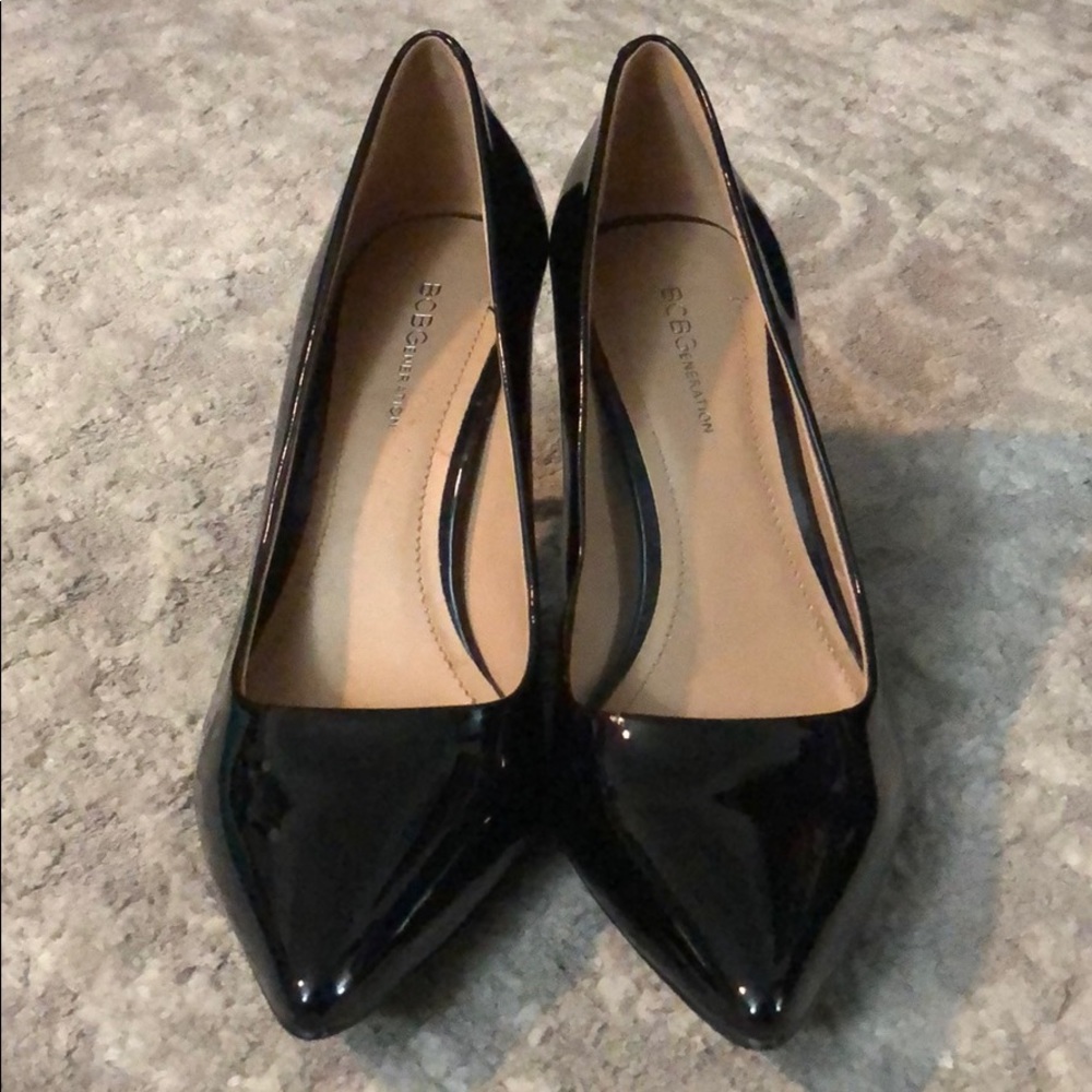 BCBG patent leather black heel